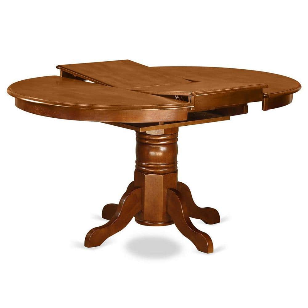East West Avon 42"-60" Expandable Oval Table with 4 Saddle Brown Leather Chairs