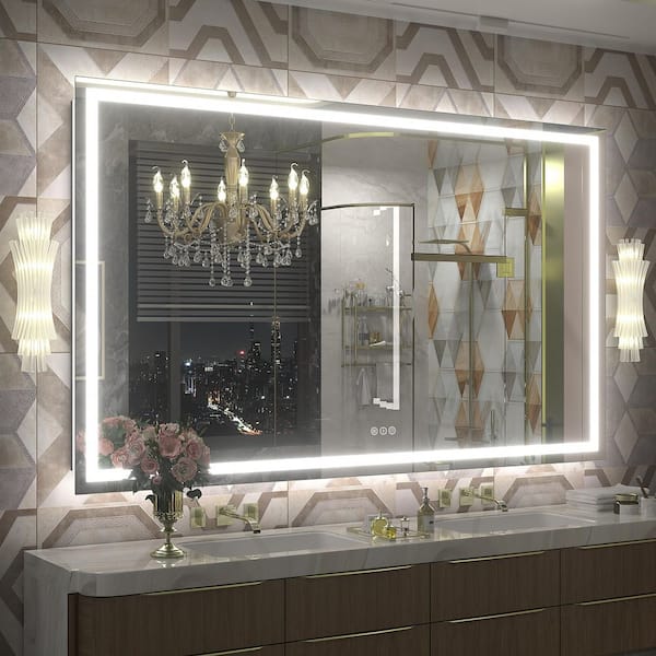 66 in. W x 40 in. H Rectangular Frameless Front and Back LED Lighted Anti-Fog Tempered Glass Wall Bathroom Vanity Mirror