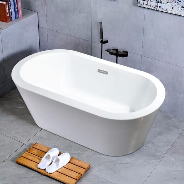 Satico 63 in. Contemporary Design Acrylic Soaking SPA Tub Flatbottom Non-Whirlpool Freestanding Bathtub in White