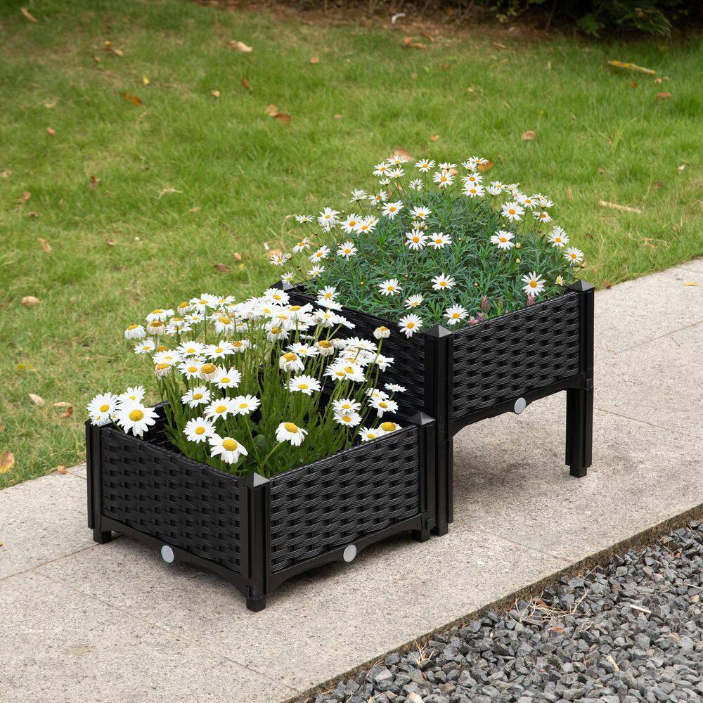 16" Brown Rattan Raised Garden Bed Planter
