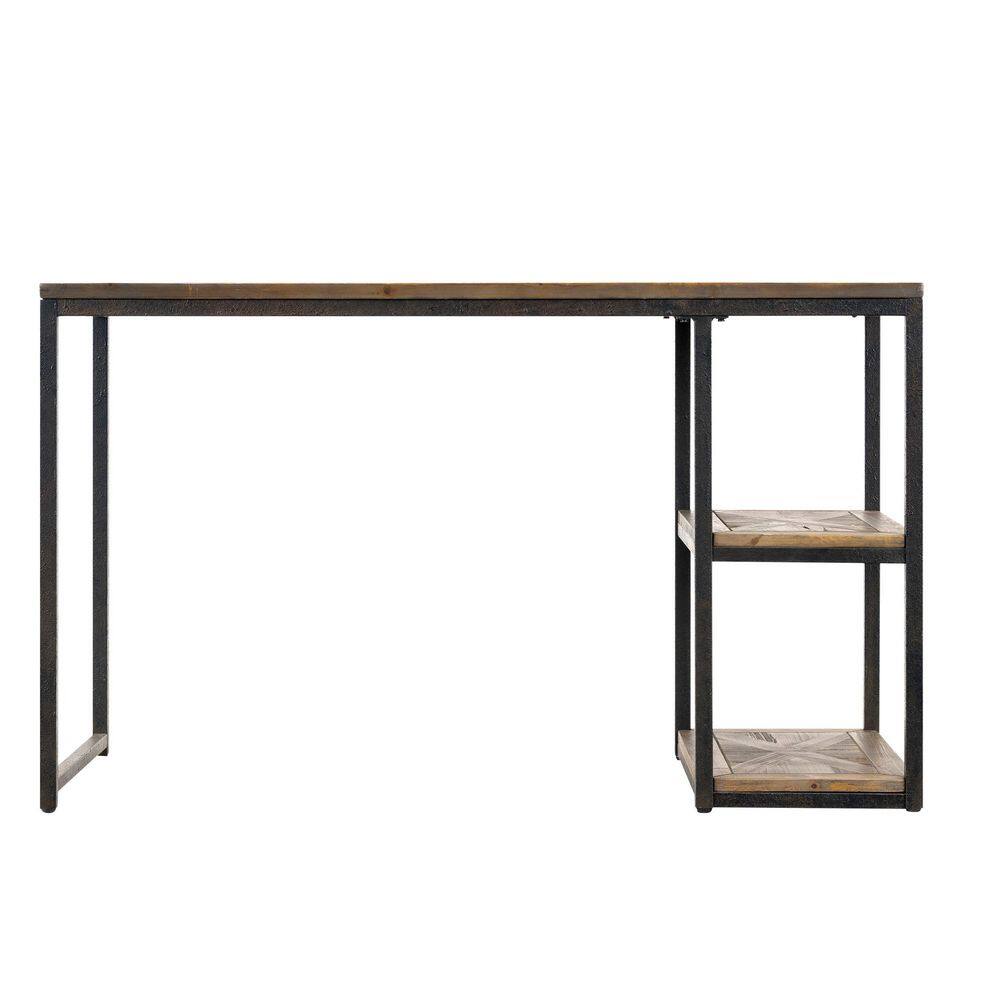 Wood Writing Desk for Office with Black Metal Shelf in Small-Wehomz