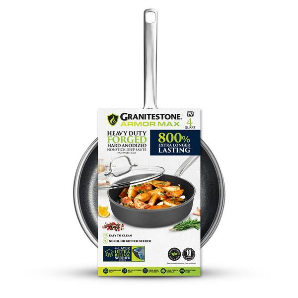 Granitestone Armor Max 4 Quart Sauté Pan With Lid – 11 Inch Nonstick Deep Frying Pan, Oven & Dishwasher Safe