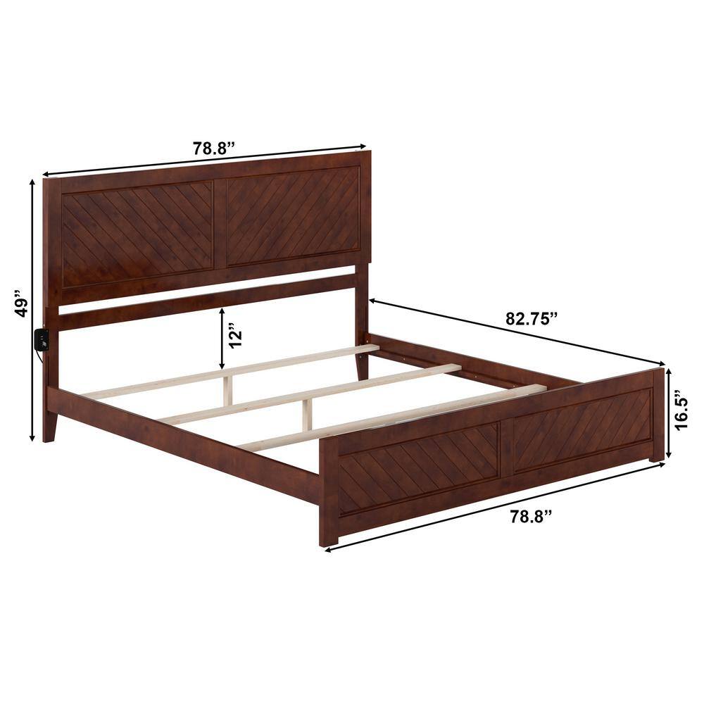 Canyon Walnut King Wood Frame Bed with Chevron Headboard