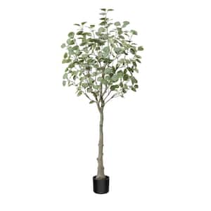 5 ft. Artificial Eucalyptus Tree Tall Fake Faux Plant in Pot with Green Silver Dollars Silk Leaves for Home Office Decor