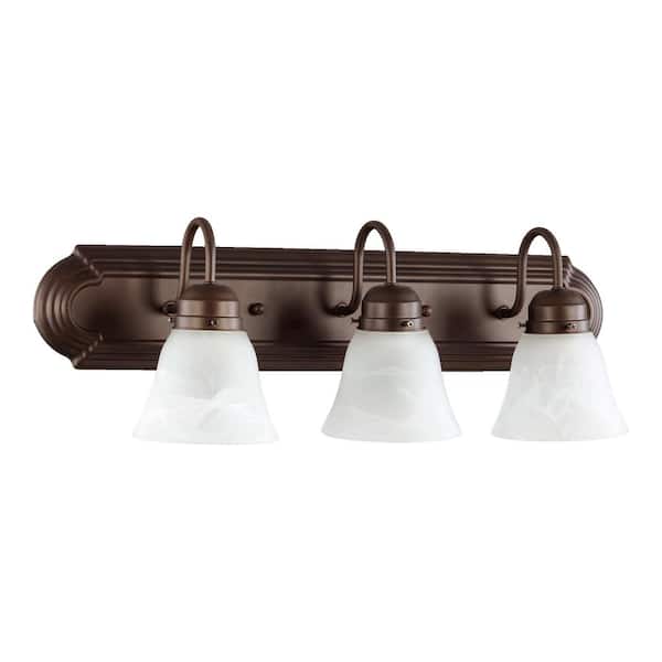 Quorum INTERNATIONAL Traditional 24 in. W 3-Lights Oiled Bronze Vanity Light with Faux Alabaster Glass