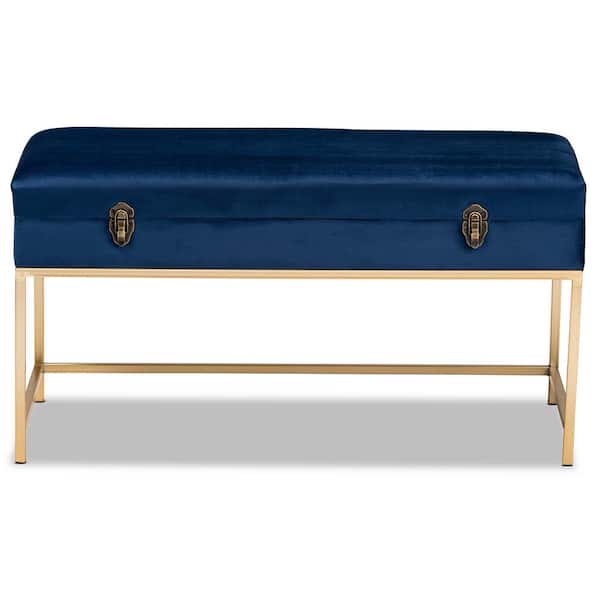 Baxton Studio Aliana Navy Blue and Gold Large Ottoman