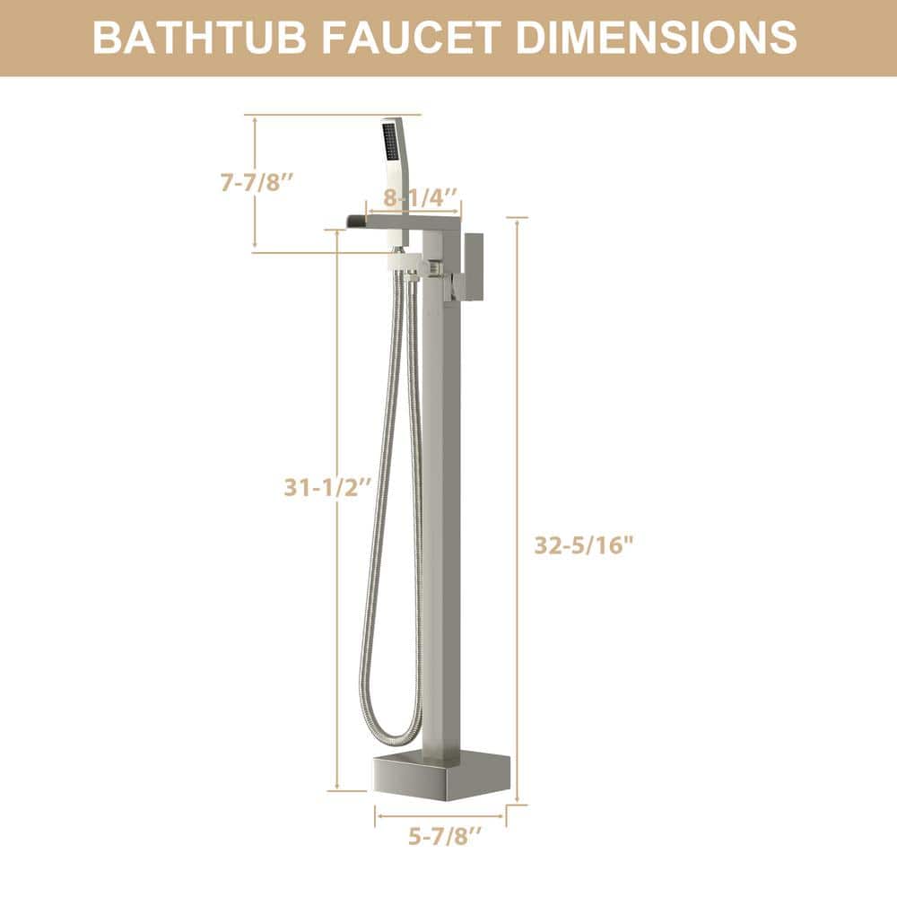Brushed Nickel Freestanding Single Handle Tub Faucet with Handheld Shower