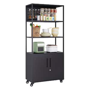 31.5" W x 70.86" H x 15.7" D Freestanding Cabinet with Pegboard and Hook Cupboard Storage Organizer Shelves in Black
