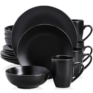 Moda 16-Piece Matte Black Speckle Glaze Stoneware Dinnerware Set (Service for 4)