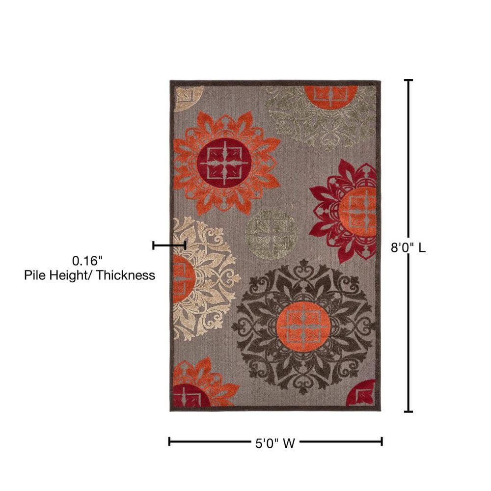 Reversible Rectangular Outdoor Rug in Brown and Gray, Synthetic 5'x8'