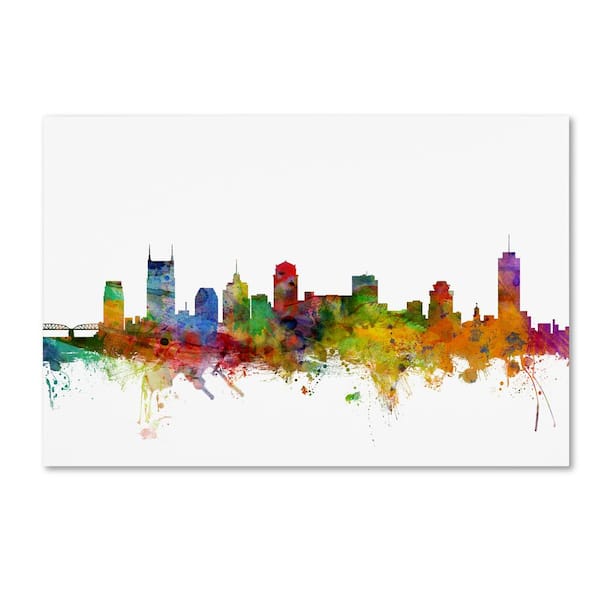 Trademark Fine Art Nashville Tennessee Skyline by Michael Tompsett Floater Frame Architecture Wall Art 22 in. x 32 in.