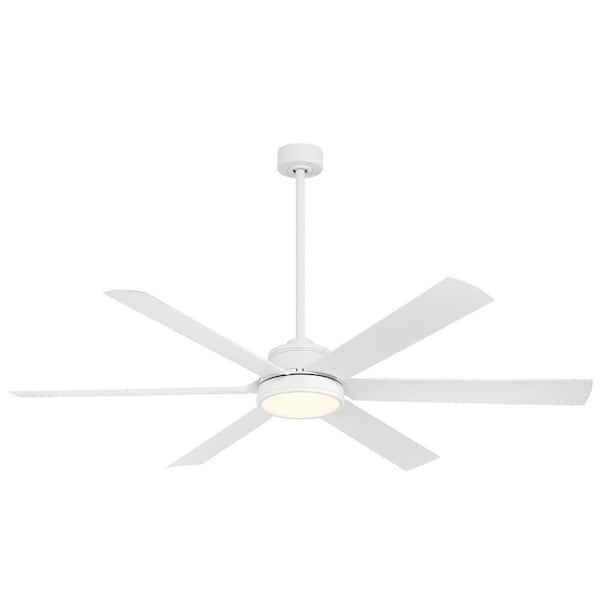 Cairo 65 in. Smart Indoor Outdoor Flat White Low Profile Ceiling Fan with Integrated LED, Remote Control Included