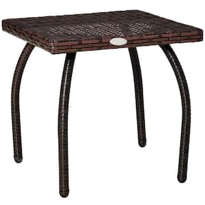 PE Wicker Outdoor Square Side Table Small End Table for Garden, Backyard, Brown
