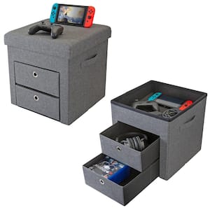 2-Drawer Collapsible Storage Ottoman in Grey