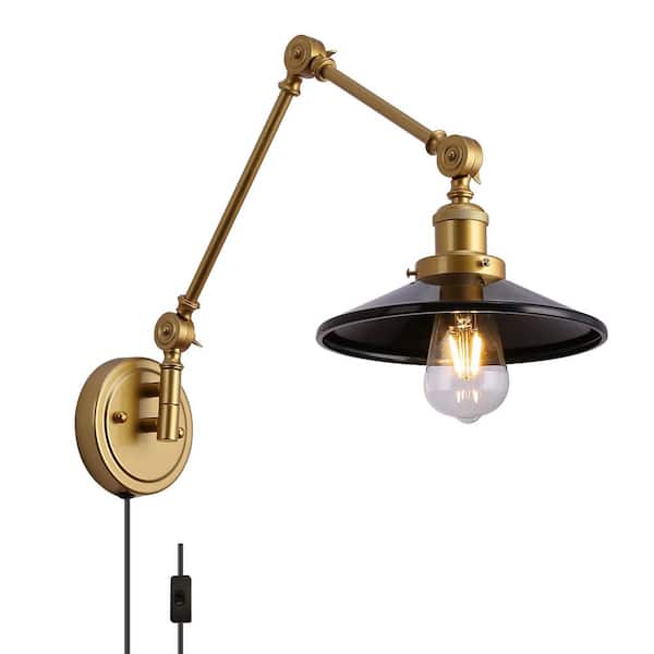 Modern 8.6 in. 1 Light Plug in Wall Sconces with Black Swing Arm Shade, Farmhouse Extend Reading Wall Lamp with Switch