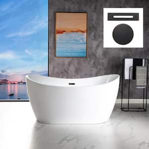 Eureka 59 in. Acrylic FlatBottom Double Slipper Bathtub with Oil Rubbed Bronze Overflow and Drain Included in White