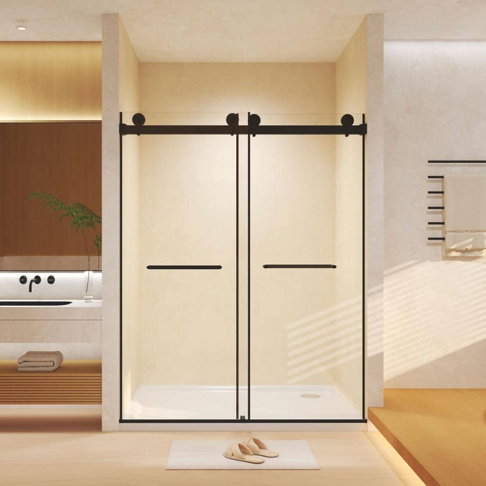 "56 in.-60 in.W x 74 in.H Frameless Double Sliding Shower Door in Matte Black Finish with 5/16""in. Tempered Glass" price history on PriceWatchPro