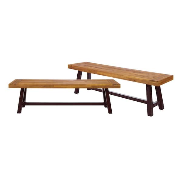 Noble House Marseille 63 in. Sandblasted Brown Wood and Metal Outdoor Bench