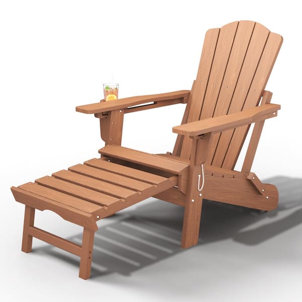 Thoeoe Teak HDPE Outdoor Folding Adirondack Chairs with