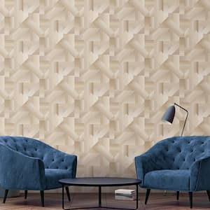 TexStyle Collection Beige and Cream Geometric Shape Shifter Metallic Non-Pasted Non-Woven Paper Wallpaper Roll