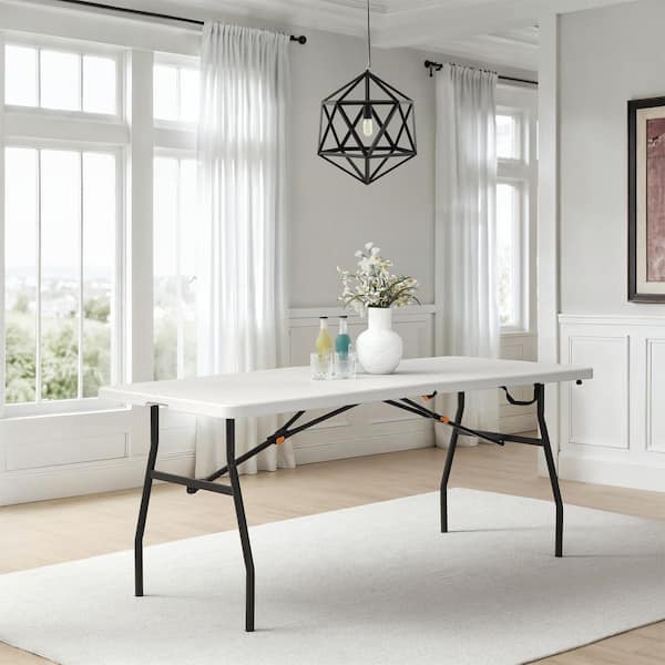 6 ft. Almond Resin Top Indoor/Outdoor Rectangular Folding Utility Table, Seats 6