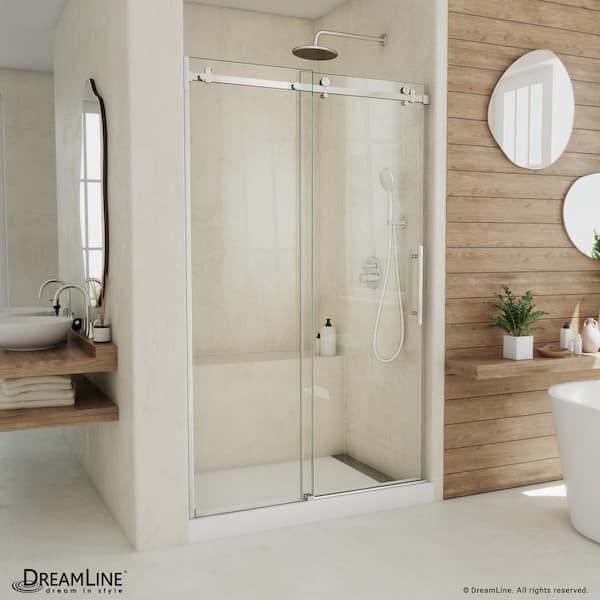 DreamLine Seneca 44 in. to 48 in. W x 76 in. H Sliding Frameless Shower Door in Polished Stainless Steel