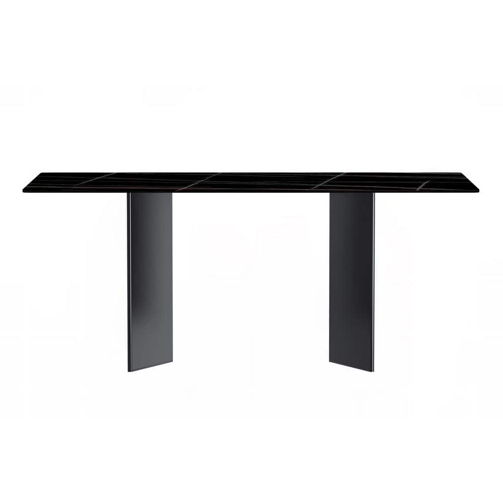Rectangular Black Glass Dining Table with Stainless Steel Base