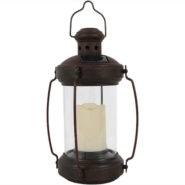 Sunnydaze Antique Bronze Outdoor Integrated LED Hanging Solar Landscape Path Light with Candle - 12 in.
