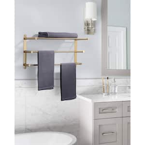 24 in. Brushed Gold 3-Tier Wall Mounted Towel Rack with Mounting Hardware in Stainless Steel