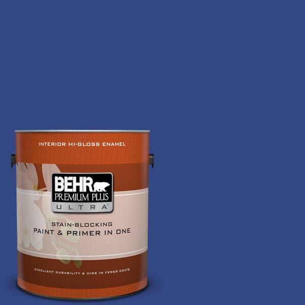 BEHR Premium Plus Ultra 1 gal. #MQ5-48 Boudoir Blue Hi-Gloss Enamel Interior Paint and Primer in One