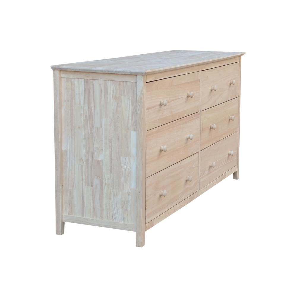 Coastal Unfinished Solid Wood 6-Drawer Dresser in Brown