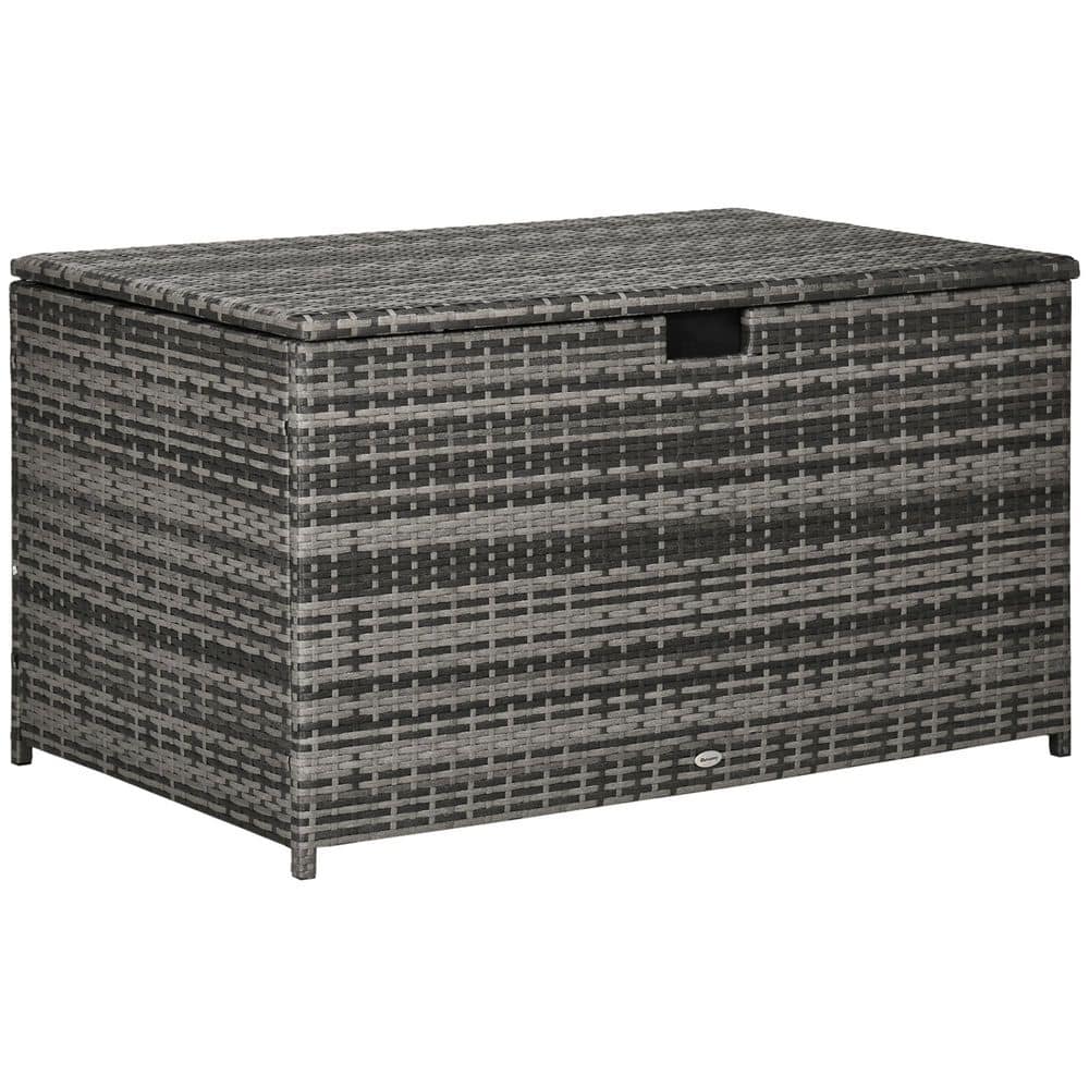 Dark Gray 113 Gal. All-Weather Wicker Deck Box, Outdoor Storage Box for Patio Cushions, Pool Supplies, Garden Tools