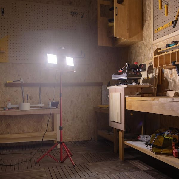 2-Piece Handheld Work Light 10000 Lumens Dual-head LED Jobsite Lighting with Adjustable and Foldable Tripod Stand