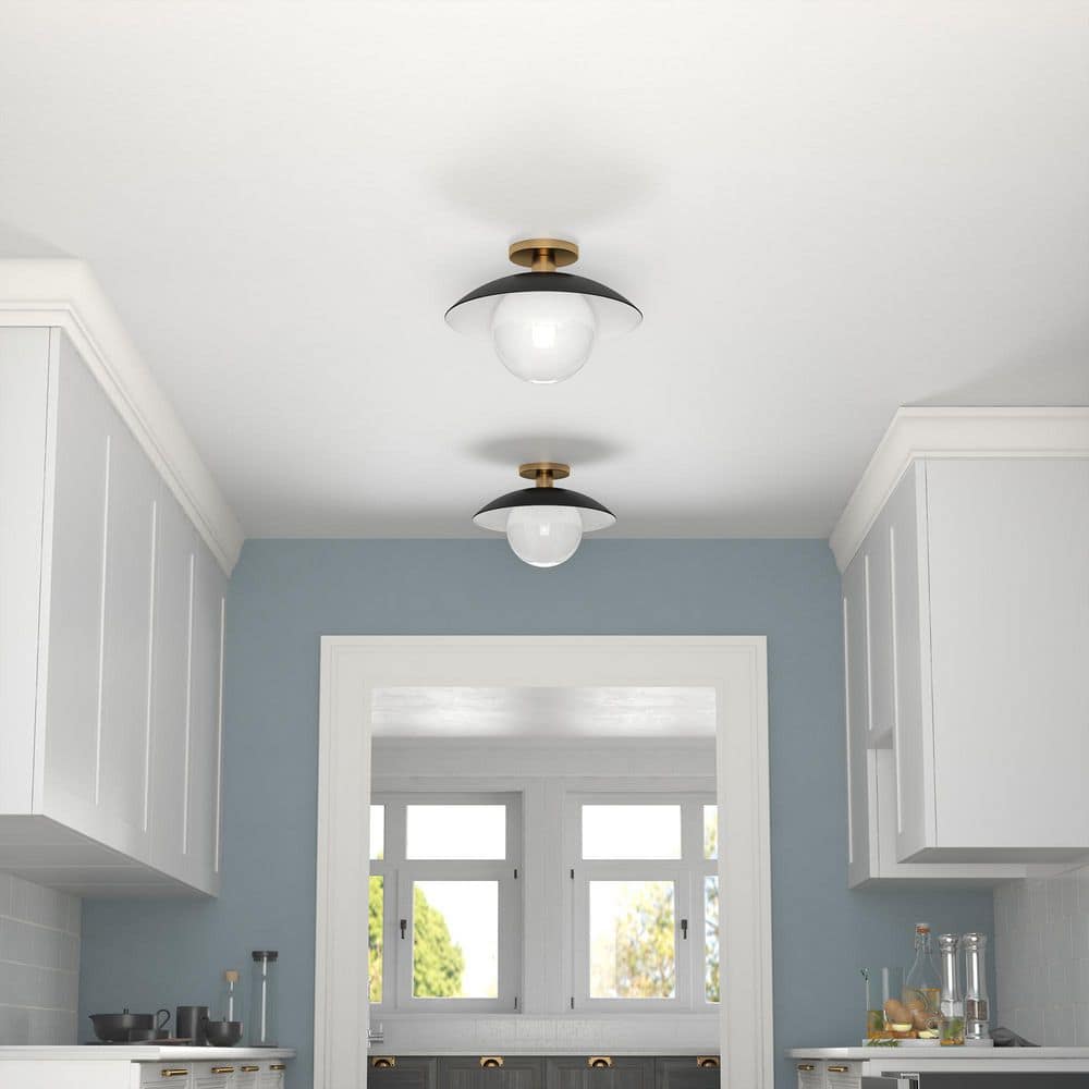 Alvia 14.5" Matte Black and Brass Semi Flush Mount Light