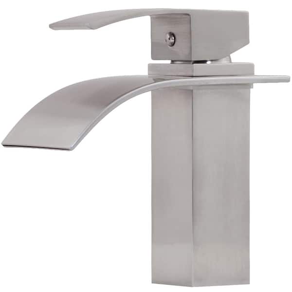 Novatto Remi Watersaver Single Hole Single-Handle Lav Bathroom Faucet with Waterfall Spout in Brushed Nickel
