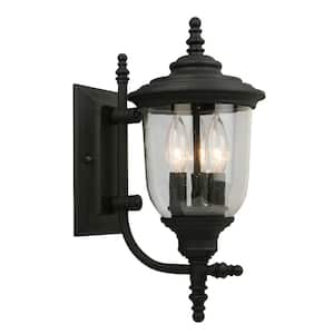 Pinedale 9.61 in. W x 15.12 in. H 3-Light Matte Black Outdoor Wall Lantern Sconce Clear Seedy Glass Shade