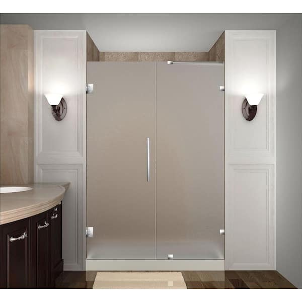 Aston Nautis 44 in. x 72 in. Completely Frameless Hinged Shower Door with Frosted Glass in Stainless Steel