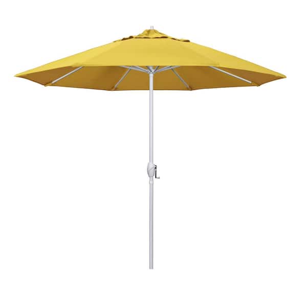 California Umbrella 9 ft. Matted White Aluminum Market Patio Umbrella Auto Tilt in Lemon Olefin