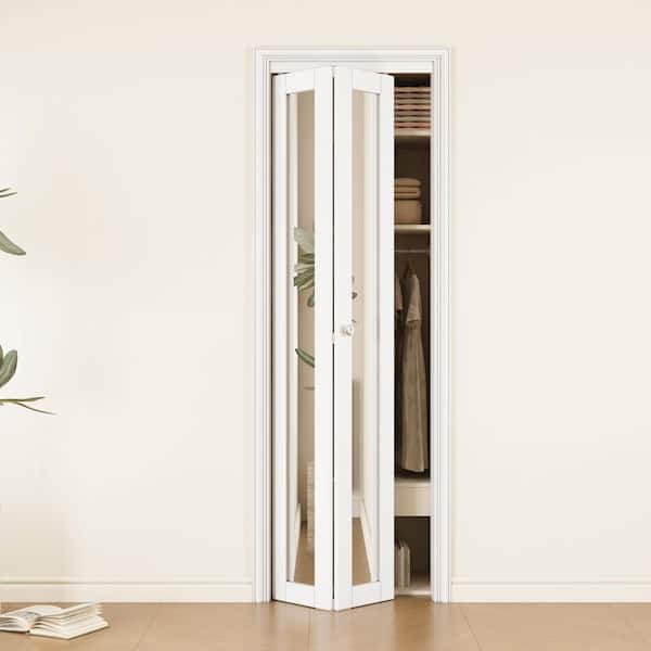 24 in. x 96 in. 1-Lite Mirrored Glass and Solid Core White Finished MDF Interior Closet Bi-fold Door with Hardware
