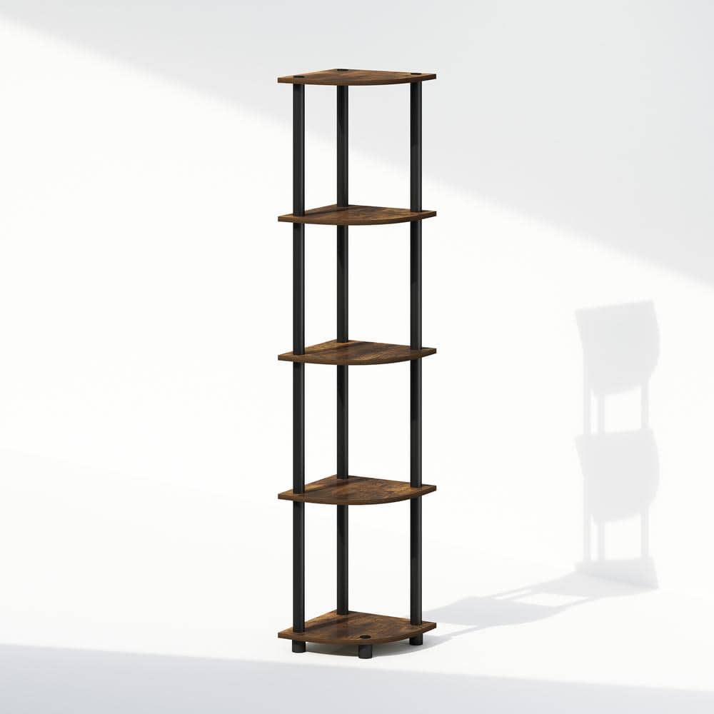 Amber Pine and Black Laminated 5-Tier Corner Wood Display Shelf