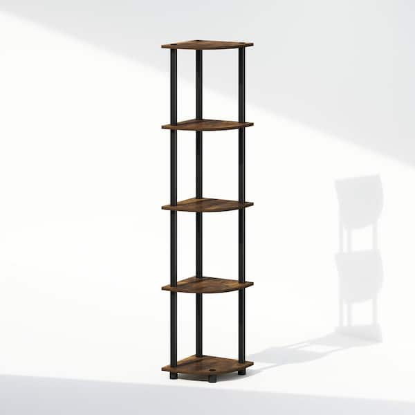 Furinno Turn-N-Tube 57.7 in. Tall Amber Pine/Black Wood 5-Shelf Bookcase