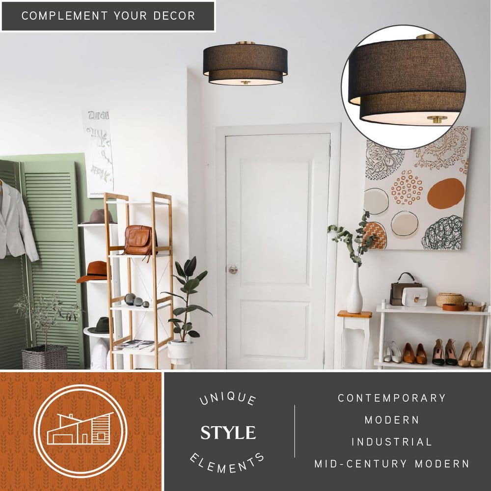 Burnaby 20.5'' Matte Brass and Black Linen Drum LED Ceiling Light