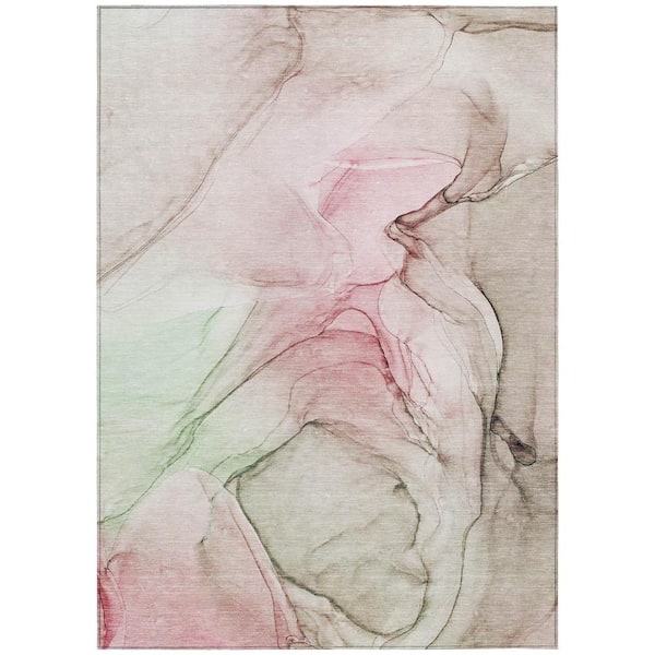 HomeRoots Gray and Pink 3 ft. x 5 ft. Abstract Indoor / Outdoor Area Rug