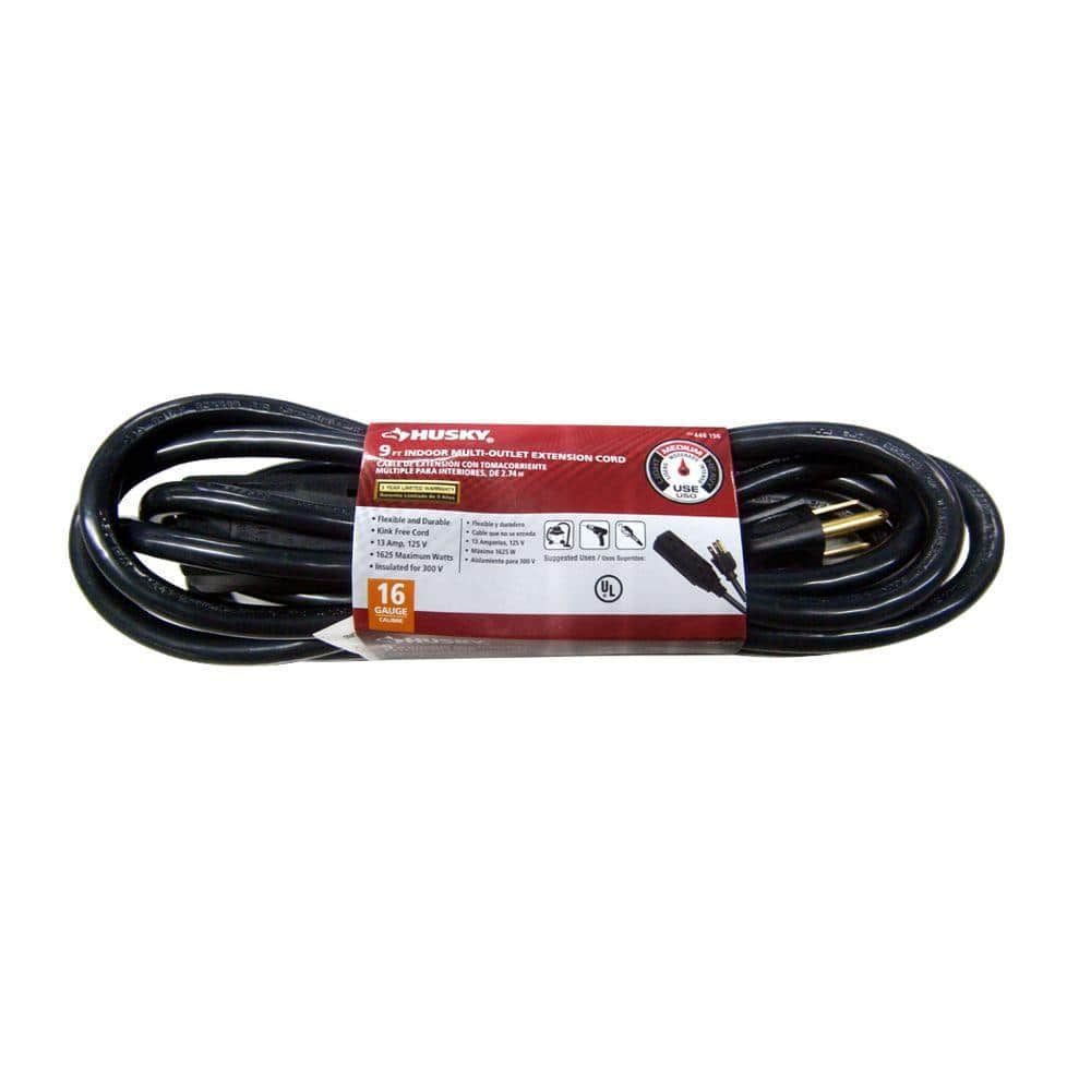 Husky 9 ft. 16/3 Indoor Multi Outlet Banana Tap Extension Cord, Black  AW62616 - The Home Depot