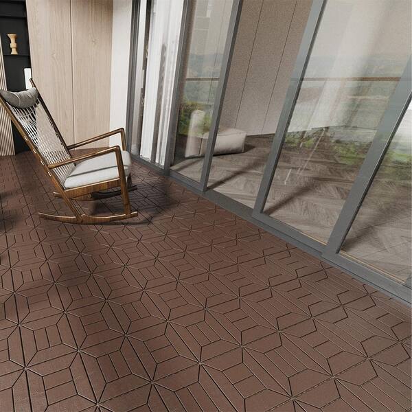 BTMWAY Red Brown New Style DIY 1 ft. x 1 ft. All-Weather Plastic Outdoor Interlocking Deck Tiles, Garage Floor Tiles(44-Pack)