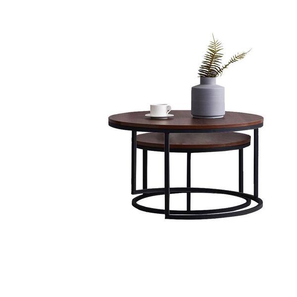 32 In Black Round Mdf Walnut Wood Coffee Table Set With Nesting Tables 2 Pieces Wlf Cyw2 4242 32 In Black Round Mdf Walnut Wood, Round Coffee And End Table Sets Canada