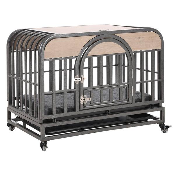 Tatayosi 32 in. Heavy-Duty Dog Crate, Furniture Style Dog Crate with Removable Trays and Wheels, Grey