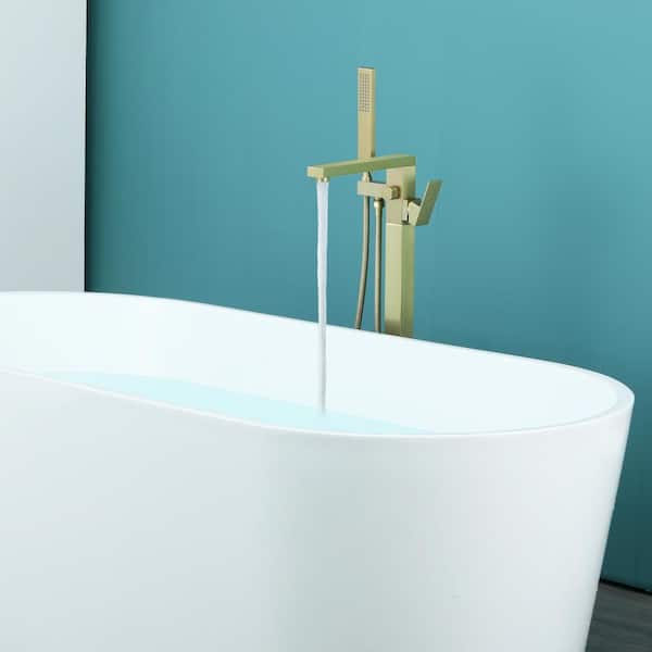 Single-Handle Freestanding Tub Faucet with Hand Shower in Brushed Gold