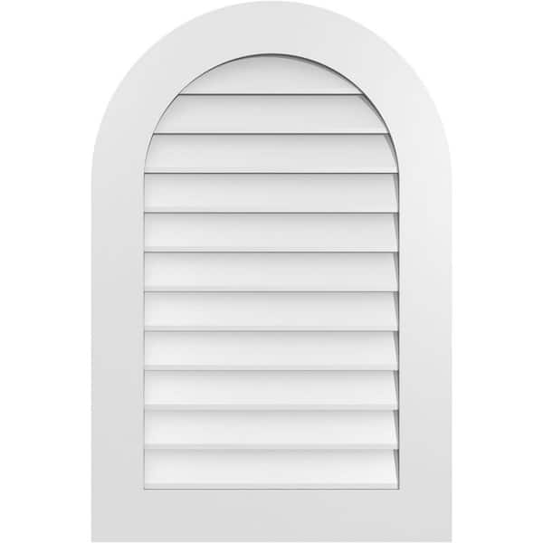 Ekena Millwork 24 in. x 36 in. Round Top White PVC Paintable Gable Louver Vent Non-Functional