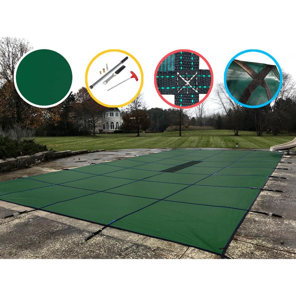 Water Warden 14 ft. x 28 ft. Rectangle Green Solid In-Ground Safety Pool Cover, ASTM F1346 Certified